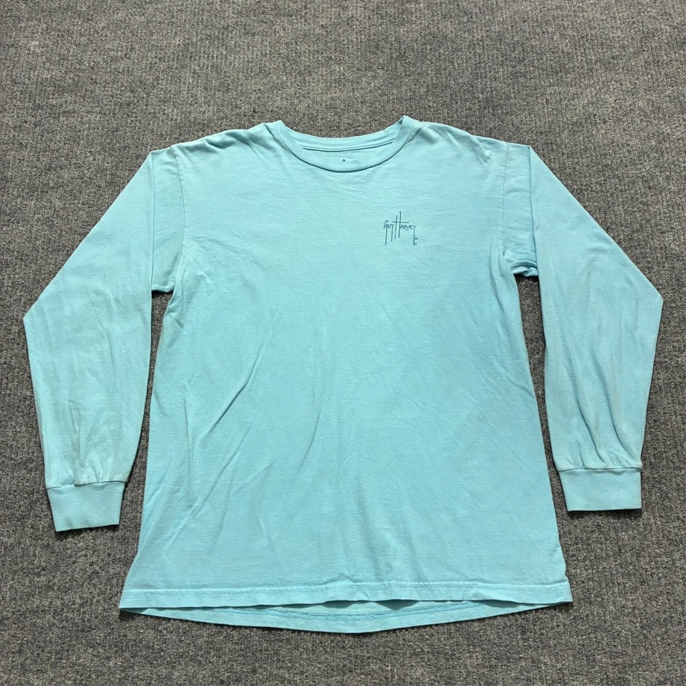 Guy Harvey Originals Long Sleeve Shirt Mens‎ Size Medium Blue Classic Fit Cotton